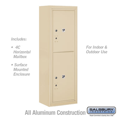 11 Door High Surface Mounted 4C Horizontal Parcel Locker with 2 Parcel Lockers in Sandstone with USPS Access